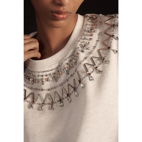 Anthropologie Maeve Embellished Collar Pullover Light Sand Size M - Picture 4 of 11